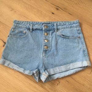 Button-Fly High Waisted Shorts